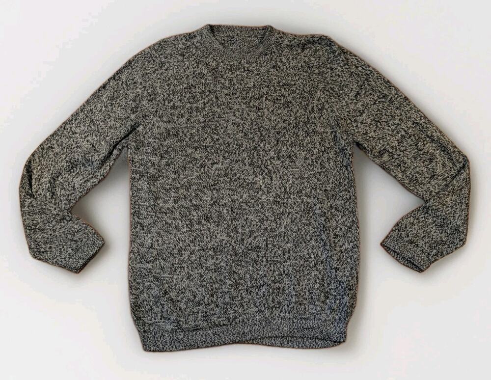 Handmade Andean Alpaca Sweater Mens M Gray Black Marled Knit Peru